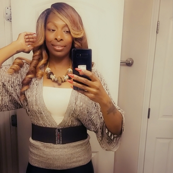 Iz Byer Sweaters - A Cute Cream & Brown Deep V sweater